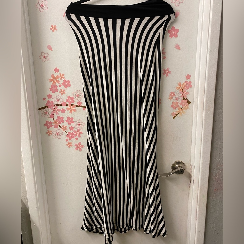 Love Culture Black and White Asymmetrical Maxi Skirt